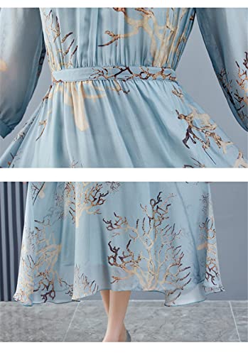 Robe d'été ample en bleu avec col rond pour femme en taille 4XL - 4