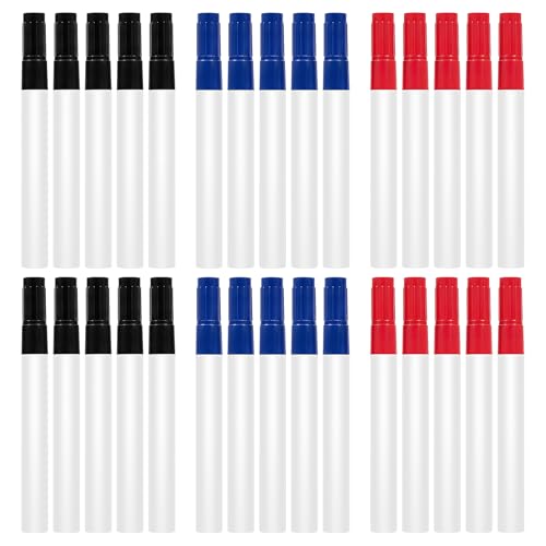 Bosreroy 30 Whiteboard Markers, 10 Black/Blue/Red, 5.9 in Long, for Erasable Whiteboard, Glass, Plastic, Metal, Quick-Drying Design