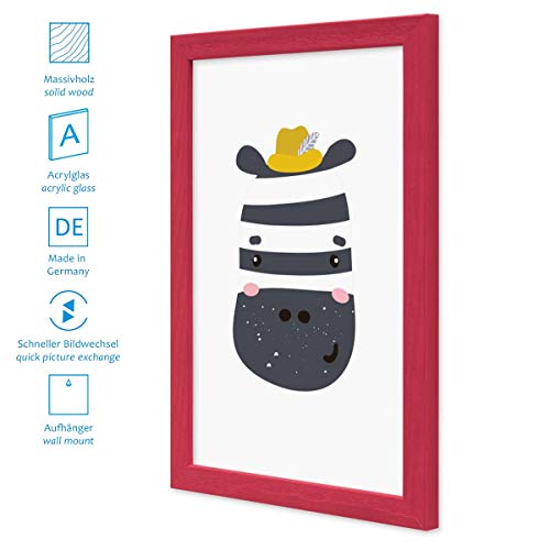 PHOTOLINI Bilderrahmen Kinderzimmer 30x40 cm Rot, Wechselrahmen farbig, Holz, Acrylglas, Made in Germany, zum Aufhängen, mit Zubehör - für bunte Kinderbilder – Bild 4