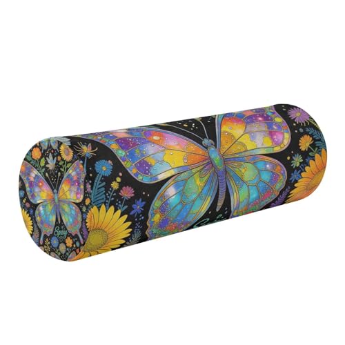 KLL Almohada terapéutica para el cuello, diseño bohemio, mariposa, girasol, bambú, 17 unidades, cilindro redondo, soporte para la parte inferior de la espalda