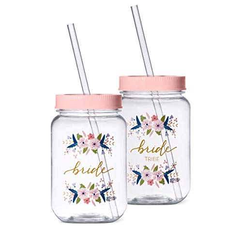 11 Piece Set of Bride Tribe and Bride Plastic Mason Jars Tumblers