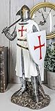 Ebros White Cloak Caped Medieval Crusader Bardiche Axeman with Shield of Christ Knight Figurine 12.25' H Medieval Royal Suit of Armor Knight of The Cross Axemen Resin Collectible Statue