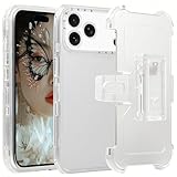 CCSamll for iPhone 17 Pro Max Case Crystal Clear with Belt Clip Holster, [Not Yellowing] [Military Drop Protection] Shockproof with 360°Rotating Kickstand for iPhone 17 Pro Max BLF Transparent