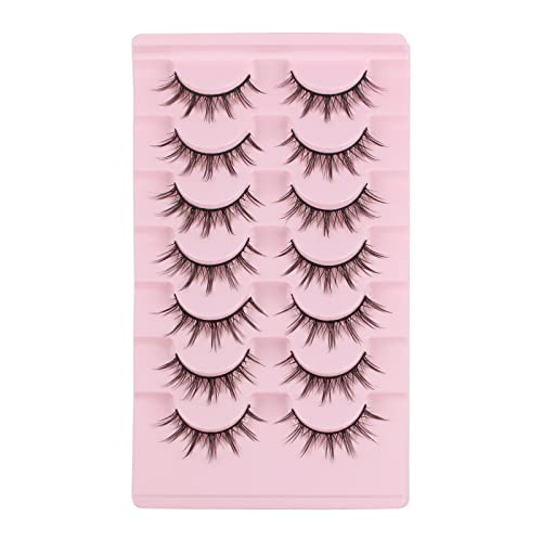 Oreola Manga Lashes natürlicher Look Wispy Spiky Lashes 7 Paar asiatische 3D Künstliche Wimpern, gekreuzte Anime Wimpern