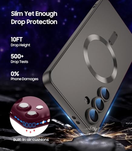 Image of DIZORO Samsung S24 Case, Compatible with Mag Safe Back Cover, Matte Luxury Metallic Luster Flexible TPU Wireless Charging Shockproof Case with Camera Protector Lens (Grey)