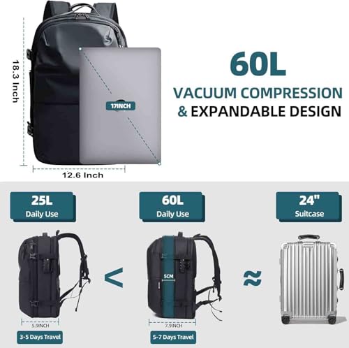Air Vacuum Compression Travel Backpack: 60L Expandable Carry On Seal Laptop Bag Vacuum with Pump & Water-resistant TSA Lock - Suitable for Business, Outdoor and Work3