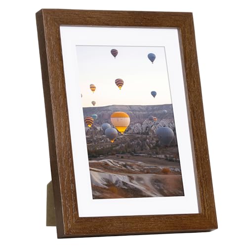Marsmiles 5x7 木製写真フレーム、米国調達天然オーク無垢材フォトフレーム プレキシガラス付き 写真展示用 4x6インチ マット付き または5x7インチ マットなし ウォールナット 1パック