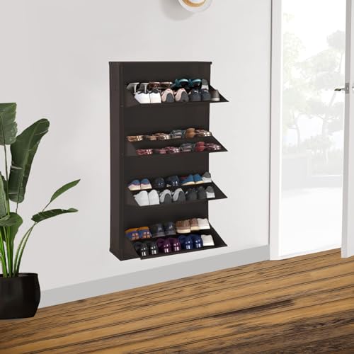 Image of DELITE KOM 29 inch Wide, 8 Shelf Metal Shoe Rack Wall Mounted for Home with Central Lock Holds Upto 28 Shoes or 48 Slippers Pair Double Decker, 1Yr Warranty, (54x29x8, Ivory Brick Red), DIY, Space Saver