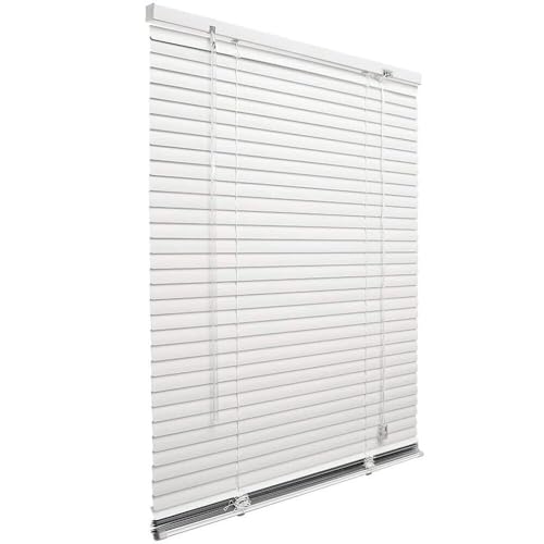 Rideau vénitien en aluminium à mur blanc lamelles inclinables 25 mm Pare-soleil fenêtres portes 150 x 180 cm