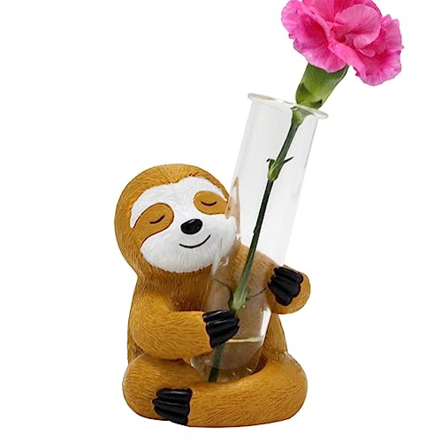 Macetas de flores lindas plantador de animales perezoso abrazo vidrio tubo de ensayo jarrón de resina creativa suministros de flores hidropónicos soporte para la decoración del escritorio del hogar