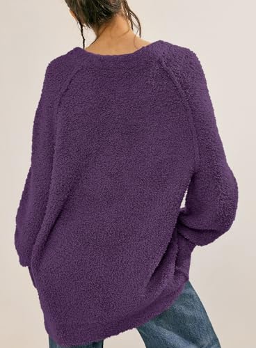 Image of Beaully Women's Oversized Crewneck Sweaters | Oversized style, Tunic sweater, Fuzzy knit, Soft knit, Loose fit, Drop shoulder