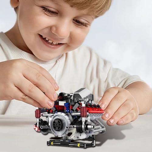 Kit de construcción de motor en miniatura coleccionable con sonido, luces y mando 2