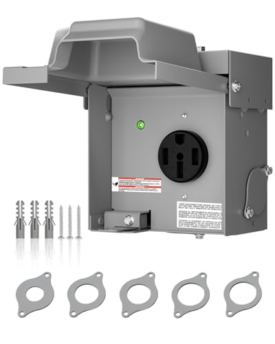 Islewire 50 Amp RV Power Outlet Box 125/250V Enclosed Lockable NEMA 14-50R Box Weatherproof Outdoor Electrical Receptacle Panel with Power Indicator for RV Camper Trailer Electric Car ETL Listed