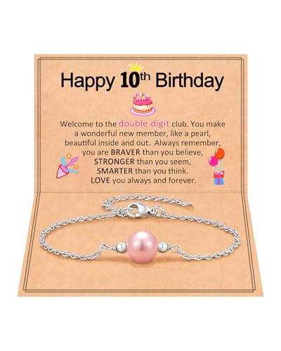 Image of Happy Birthday Gifts for Her, Pearl Bracelet for 10 13 16 Year Old Daughter Granddaughter Niece Women