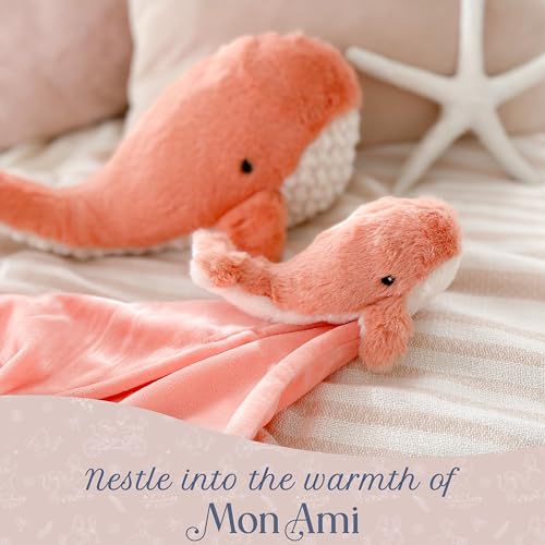 Image of MON AMI Coral Whale Plush Lovey for Babies | 13.5-Inch Knotted Security Blanket | Soft Plush Snuggle Toy for Babies | Perfect Newborn Essential for Birthdays & Baby Showers