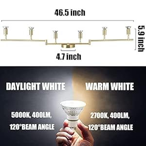   6-Light-LED-Track-Lighting-KitGolden-Finish-6-Way-Ceiling-SpotlightRotatable-Light-HeadsModern-Foldable-Track-Light-FixturesIncluded-6-x-LED-GU10-Bulb-4W-Daylight-White-5000K400LM