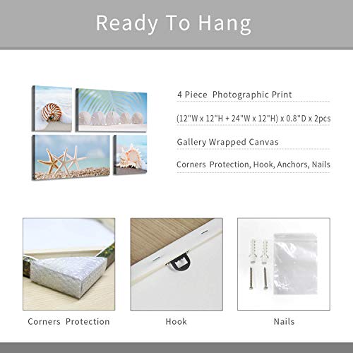 Artistic Path Beach Scene Canvas Picture Artwork: Starfish & Seashell On Seaside Wall Art Painting Print For Living Room (Overall 36" W X 24" H, Multi-Style) #TOP6
