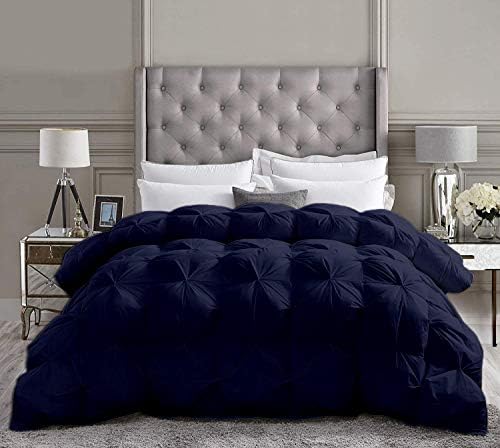 Saferay Green All-Season – Luxury Pinch Pleated Pintuck Oversized King Plus Size 128 x 120 Inches Size Down Alternative Quilted Comforter 1 Comforter 1 Piece, 500 GSM - Machine Washable, Navy Blue