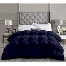 Navy Blue All-Season Luxury - Hotel Quality - Pintuck Style 100% Cotton Grand King Size 106 x 106 Inches 1-Piece Pinch Pleat Comforter with 8 Corner Tabs, 550 GSM - Machine Washable