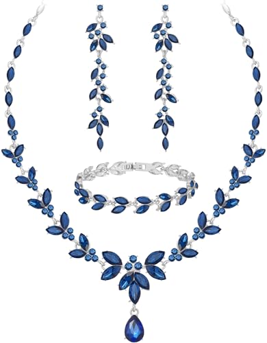 Wedding Jewelry Sets for Bride Bridesmaid Bridal Jewelry Set for Women Wedding Crystal Necklace Earrings Bracelet Set for Party Prom Jewelry