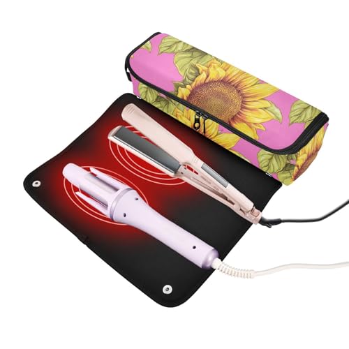 Bolsa de viaje para herramientas de cabello Retro Amarillo Girasol Rosa con alfombrilla para plancha y organizador portátil para planchas y accesorios de cuidado del cabello miniatura 2