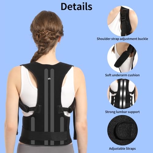 Lalent Back Support Brace Posture Corrector for Men and Women - Adjustable Upper Back Straightener Shoulder Lumbar Belt - Relief Pain in Neck Back and Shoulders (S) - Image 4