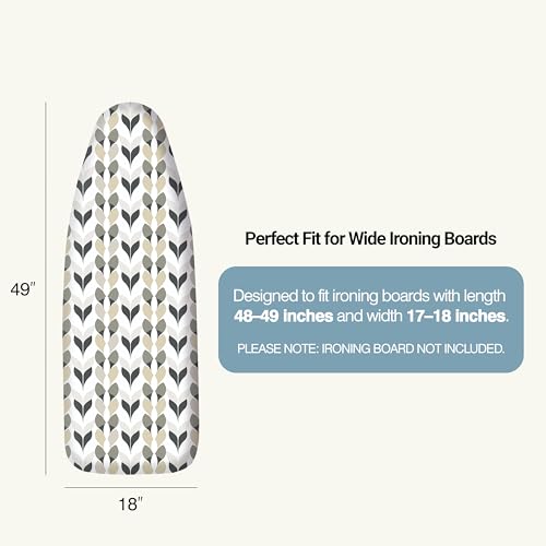 Image of Ironing Board Cover and Pad 18 inchx49 inch Extra Thick Natural Cotton, Scorch and Stain Resistant Iron Board Cover, Wide Ironing Board Cover with Fasteners Heavy Duty Heatproof Elastic Edge Foliage