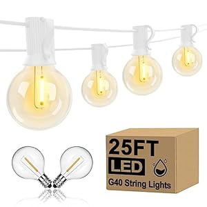 25Ft LED Outdoor String Lights, G40 Globe Patio String Lights Waterproof with 27 Shatterproof Bulbs, Hanging Outdoor Christmas Decorations Lights for Backyard Garden Bistro Wedding Party Decor, White