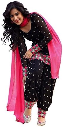 Lavri Women's Georgette Semi-Stitched Suit With Embroidery Work + Eye Care Cool Mask Free Size Black