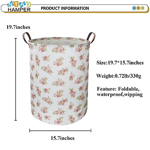Image of NTAOHAMPER Pink Flower Laundry Hamper, laundry Basket, Nursery Hamper,Waterproof Storage Bin for Bedroom,Clothes Organizer Basket, Room Decor(Pink Flower)