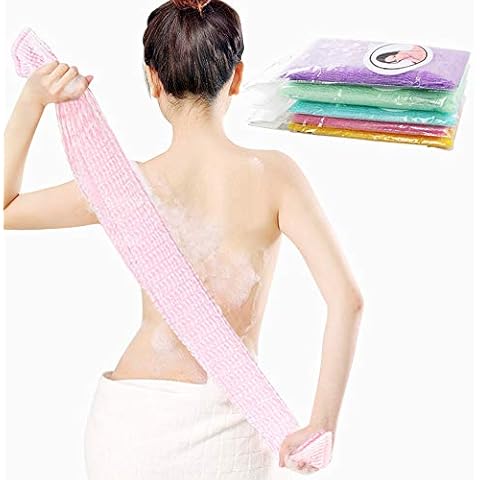 5 Pcs Extra Long 90cm Japanese Exfoliating Cloth Nylon Scrub Bath Towel, Body Shower Cleaning Sponges Cover