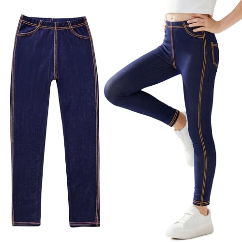 Tokeya Leggings Niña Vaqueros Elástico Cintura Alta Largos Leggins Pantalones Suave Transpirable Infantiles Primavera y Otoño Casual Slim Fit Pantalón Ropa para Niñas 6 7 Anos, Azul Marino