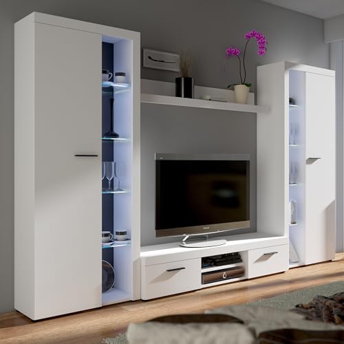 Masseno Wohnwand Ritmo Wohnzimmerset, Schrankwand, Wohnkombi für Wohnzimmer Weiß – Bild 3
