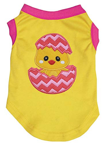 Petitebella Chick Egg Puppy Dog Shirt (Yellow/Hot Pink, Small)
