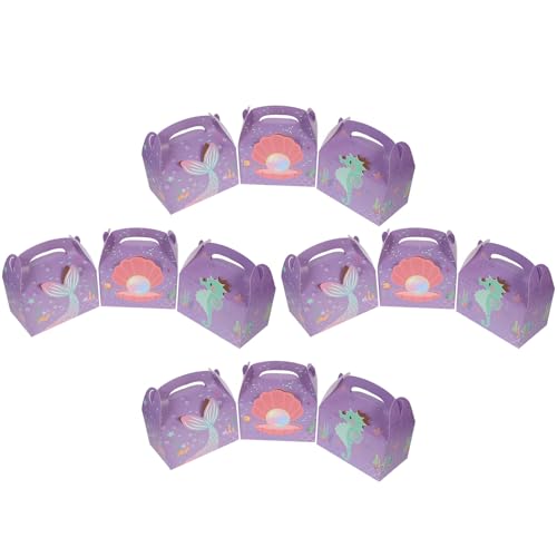 iplusmile Cajas de Obsequio para Fiesta de Sirena 12 Piezas Cajas de Papel Diseño Oceánico Portátil Asa Surtido de Sirena Animal Marino y Concha Perla para Shower y Eventos