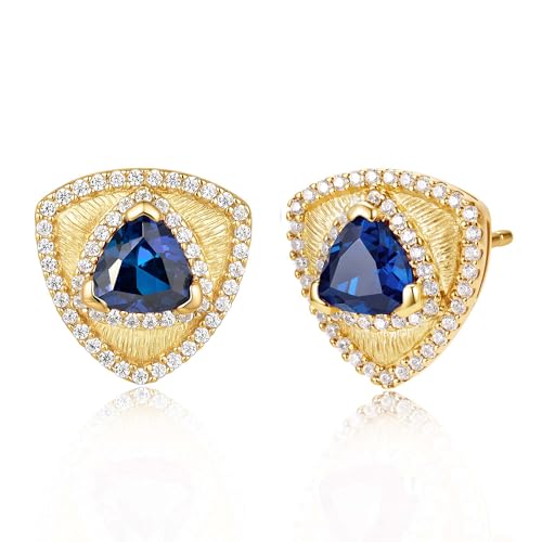 FANCIME Leroy - Pendientes triangulares de plata de ley con piedra natal, joyería fina, aniversario, cumpleaños, día de la madre, regalos para mamá, esposa, mujer, Plata de ley, Zafiro azul sintético