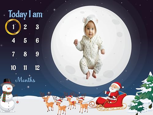Image of Baby Monthly Milestone Blanket | 1-12 Months | Soft All-Season AC Blanket | Ideal for Newborn Boys & Girls | Perfect Growth Tracker & Photoshoot Prop with Christmas Theme | 120x90 cm