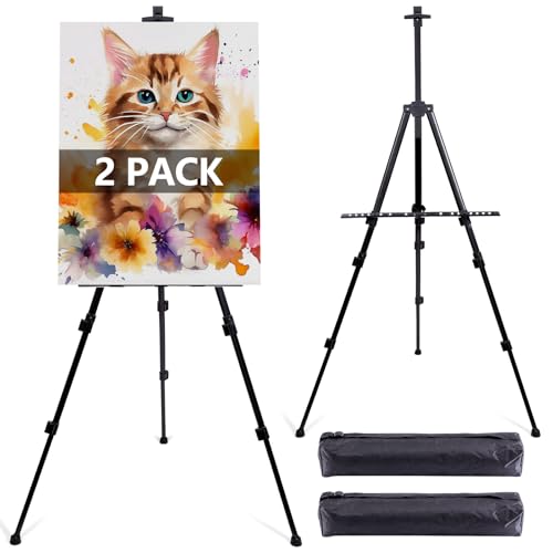 2 Pack Adjustable Art Easel Stand for Painting & Display 17-66in Aluminum Metal Tripod with Carry Bag Portable Travel Easel for Adults Artists