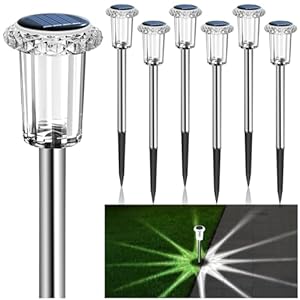 Solar Lights Outdoor – IP65 Waterproof Solar Pathway Lights Stainless Steel Outdoor Solar Lights for Yard Patio Lawn Walkway and Landscape Cool White (6 Pack)