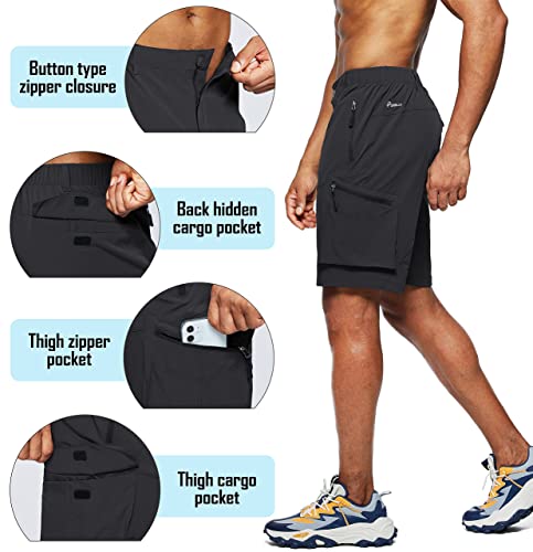 Pudolla Men's Hiking Cargo Shorts Quick Dry Outdoor Travel Shorts For Men With Multi Pocket For Fishing Camping Casual (Black X-Large) #TOP3