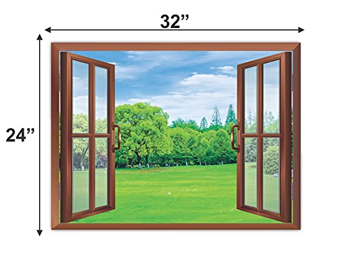 Image of CVANU Attractive View of Green pairies in a Sunny Day Removable Faux Window Wall Sticker /Decals for Living Room etc Cv 40