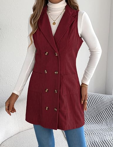 ZILIN Women's Corduroy Vest Button Down Sleeveless Shacket Shirt Jacket with Pocket4
