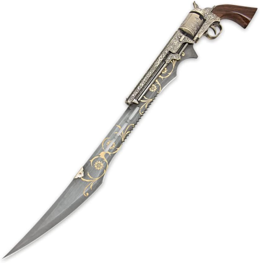 Steampunk Gun Blade Sword from K Exclusive - Nylon Shoulder Sheath, A Must for Your Costume or Collection, Finely Crafted Antique Finish, Laser-Etched and Engraved Accents, Spinning Barrel-26 Overall