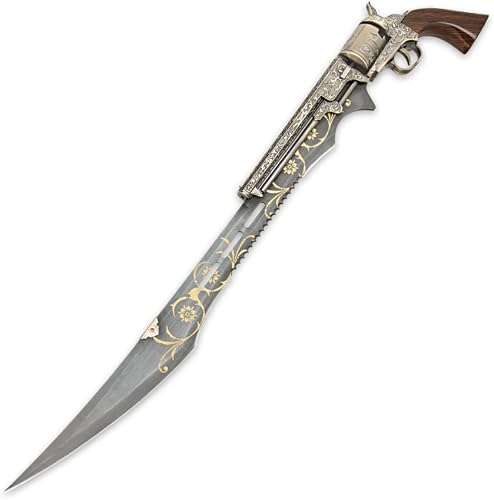 Steampunk Gun Blade Sword from K Exclusive - Nylon Shoulder Sheath, A Must for Your Costume or Collection, Finely Crafted Antique Finish, Laser-Etched and Engraved Accents, Spinning Barrel-26 Overall