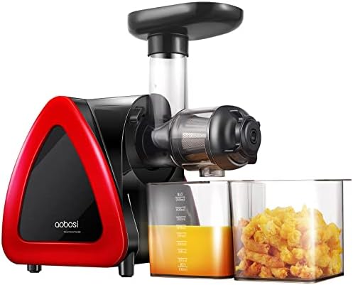 Slow Juicer, Aobosi Slow Masticating Juicer, Cold Press Juicer Machines with Reverse Function, Quiet Motor, High Juice Yield with Juice Jug & Brush for Cleaning Red