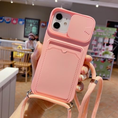 Coque silicone rose iPhone 12 Pro avec lanière anti-perte et zip