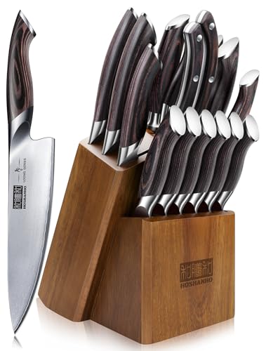 Comparison: Best Knife Set Japanese 5 HOSHANHO 16-Piece Knife Set, Japanese High Carbon Stainless Steel Kitchen Knife Set, Ultra Sharp Chef Knife Block Set with Sharpener