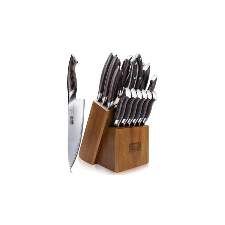 HOSHANHO 16-Piece Knife Set, Japanese AUS-10 Stainless Steel Kitchen Knife Set, Ultra Sharp Chef Knife Block Set with Sharpener