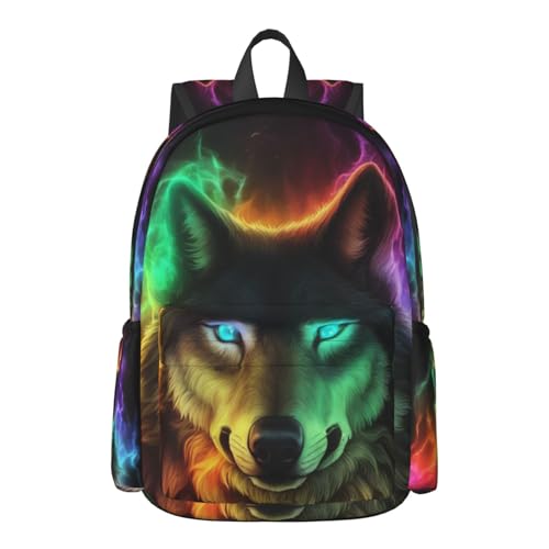 16 inch backpack Colorful Wolf Fantasy Burning Laptop Backpack Full Print School Bookbag Shoulder Bag for Travel Daypack