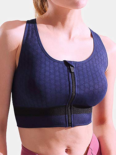 Burhetten Zip Avant Sport Soutien-Gorge sans Fil antichocs Couverture complète for Yoga Gym (Color : Blue, Size : 8) Cover